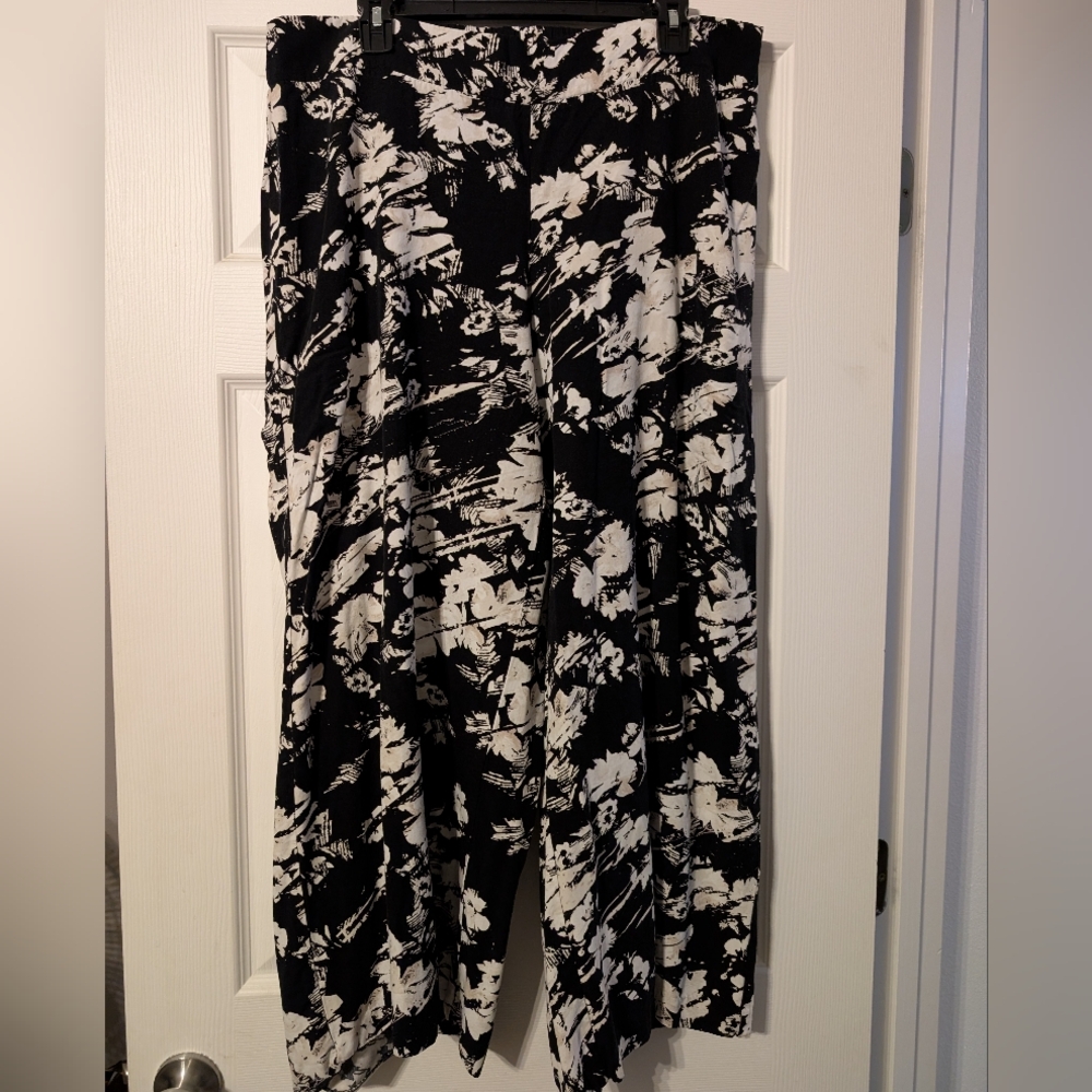 Apt. 9 Black White Flowered Wide Leg Boho Comfy Casual Pants Size XL